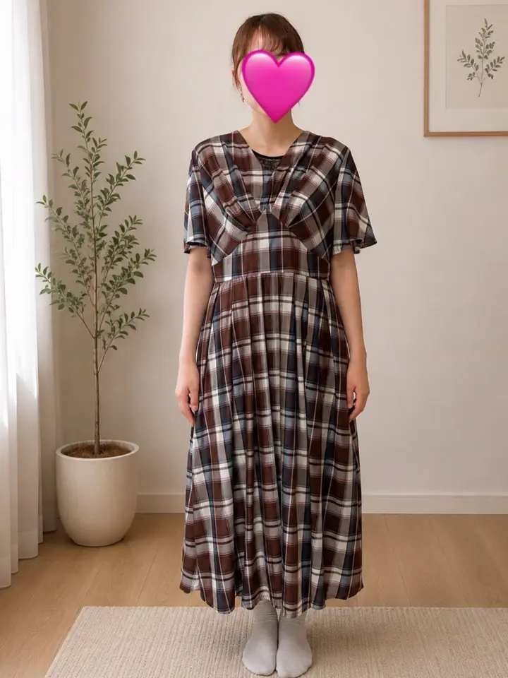 大人のとろチェックで作ったワンピース